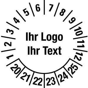 Mehrjahresprüfplakette 2020-2025 | Wunschtext - Folie selbstklebend, weiß & schwarz - Ø 10 mm - 50 Stück