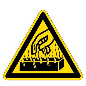 Warnzeichen - Warnung vor heißen Stoffen - Folie Selbstklebend  - Schenkellänge 5 cm