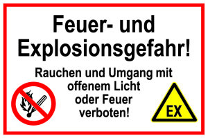 Hinweisschild - Feuer- und Explosionsgefahr! - Folie Selbstklebend - 20 x 30 cm