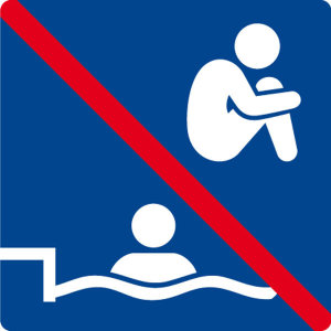 Schwimmbadschild - Springen Verboten  - Folie Selbstklebend - 5 x 5 cm