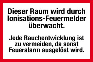 Feuerwehrschild - Dieser Raum wird durch Ionisations-Feuermelder überwacht. - Kunststoff - 20 x 30 cm