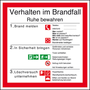 Aushang am Arbeitsplatz - Verhalten im Brandfall I - Kunststoff - 5 x 5 cm