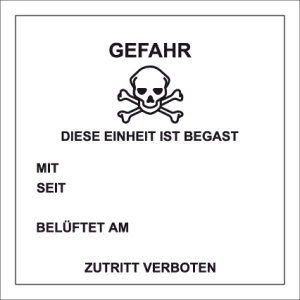 Gefahrgutzeichen - Gefahr, diese Einheit ist begast - Folie selbstklebend - 5 x 5 cm