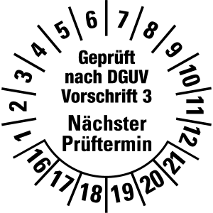 Mehrjahresprüfplakette 2016 - 2021 | Geprüft nach | Wunschfarbe - Folie selbstklebend, weiß & schwarz - Ø 10 mm  - 50 Stück