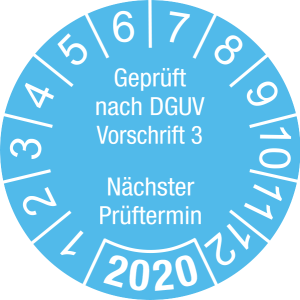 Jahresprüfplakette 2020 | Geprüft nach DGUV / Nächster Prüftermin| DP620 | Dokumentenfolie | M22 | himmelblau & weiß | 15 mm | 50 Stück