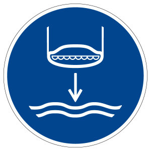 Gebotszeichen - Rettungsboot fieren beim Aussetzvorgang - M039 - Folie Selbstklebend - Ø 5  cm