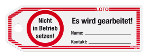 LOTO-Anhängeetiketten ''Nicht in Betrieb setzen! Es wird gearbeitet!''