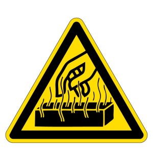 Warnzeichen - Warnung vor heißen Stoffen - Folie Selbstklebend  - Schenkellänge 5 cm