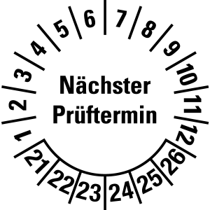 Mehrjahresprüfplakette 2021 - 2026 | Nächster Prüftermin - Folie selbstklebend, weiß & schwarz - Ø 10 mm - 50 Stück